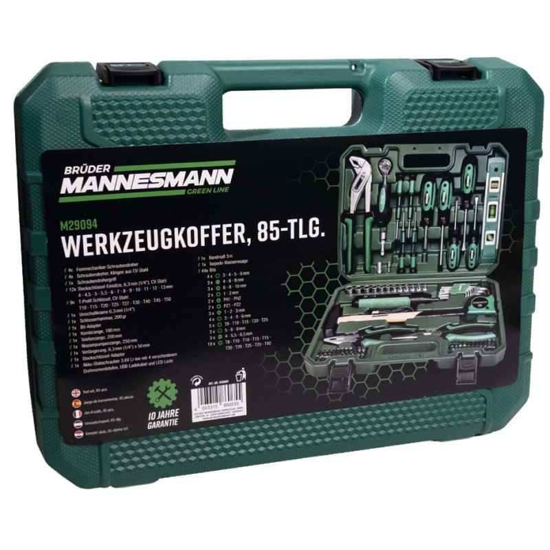BRÜDER MANNESMANN Gereedschapset 85-delig, groen, met accu-staafschroevendraaier